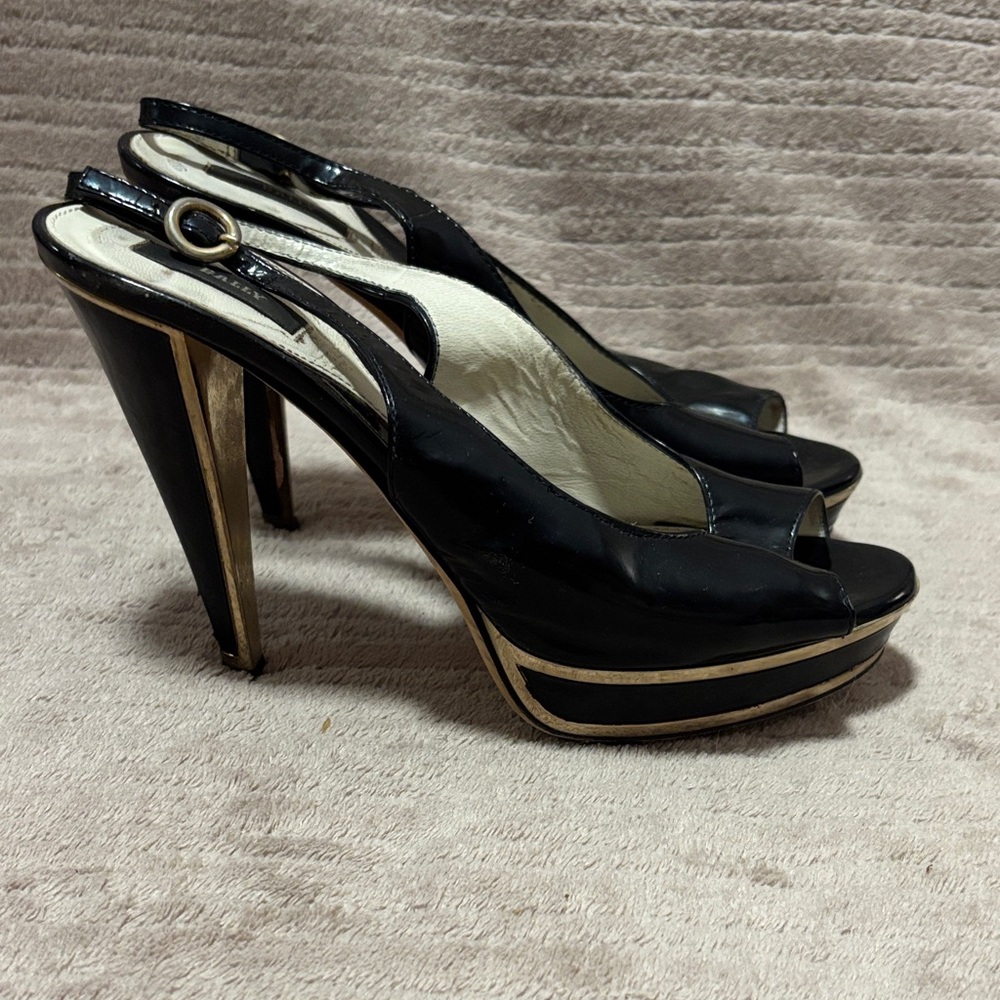 Bally Black Peep-Toe Slingback Heels